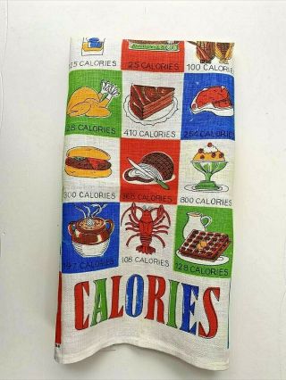 Vintage 1960 ' s Mid Century CALORIES Linen Kitchen Tea Towel Dish Cloth 3
