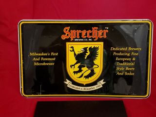 Vintage 20 " L X 12 " W Sprecher Brewing Co.  Metal Sign In Fair Cond S&h