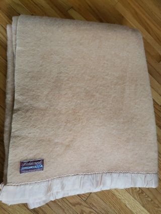 Vintage 60s Fieldcrest Mcm 100 Wool Blanket 80 " X65 " Pale Pink Usa Peach Vtg