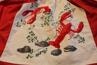 Vintage Red And White Apron With Lobsters And Oysters