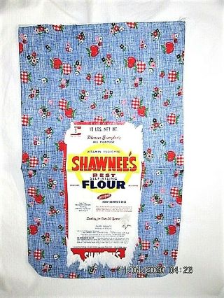 Vtg 10x18 Blue W Red Apples Shawnee Best Feed Flour Sack Fabric W Label