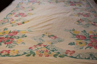 Vintage Cotton Tablecloth W/ Pink And Yellow Flowers 57x72 Cutter