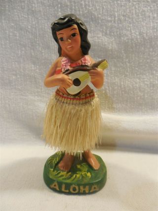 Vintage Kn Japan Hawaiian Aloha Hula Girl With Ukulele Nodder Bobblehead 5 3/4 "