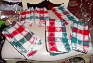 Set Of 10 Red,  White,  Green,  Christmas Tree Cloth Napkins