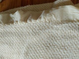 Set Of 2 Vintage waffle knit Acrylic Satin Trim Blankets Ivory Cream Twin 1980s 3
