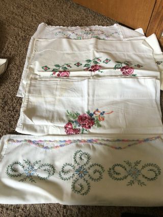 Set Of 6 Vintage Embroidered Pillow Cases