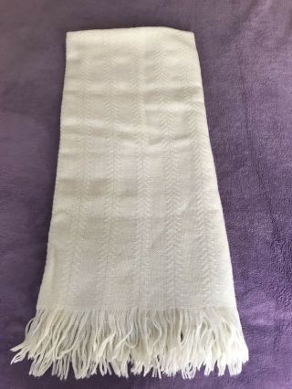 Vintage Faribo Wool Blend Off White Textured Throw With Fringe 53 X 54