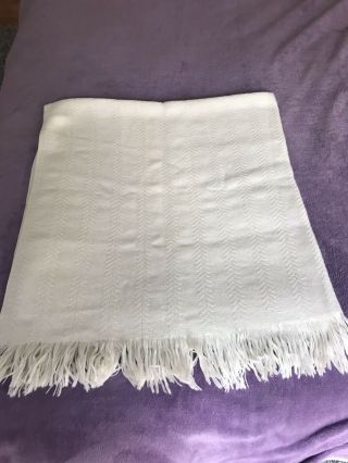 VINTAGE FARIBO WOOL BLEND OFF WHITE TEXTURED THROW WITH FRINGE 53 X 54 3
