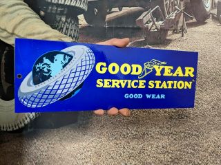 Old Vintage Goodyear Service Station Tires Porcelain Gas Pump Heavy Metal Sign