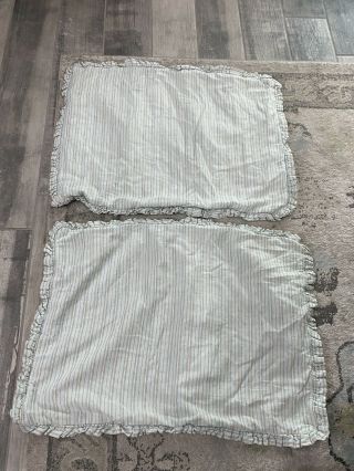 Restoration Hardware Teen Vintage Washed Linen - Cotton Stripe Shams (2) Sea Foam