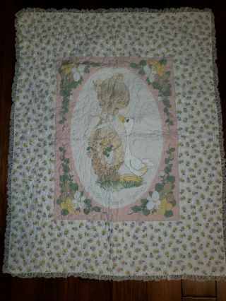Vintage Precious Moments Baby Girl Nursery Pre - Quilted Fabric Panel Craft 1980 