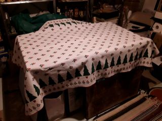 Vintage " Terry Cloth " Christmas Trees 48”x 66 " Tablecloth,  No Tears Or Stains