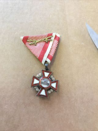 Austrian Military Merit Medal With War Decoration And Swords On Ribbon