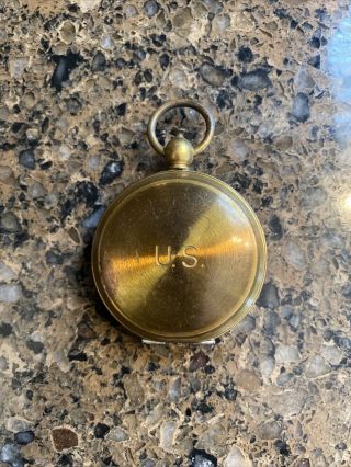 Vintage Wwii Us Military Brass Pocket Compass By Waltham