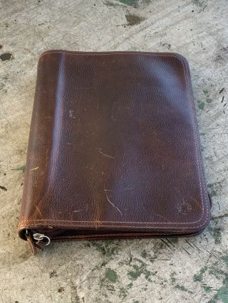 Vintage Franklin Covey 7 Ring Classic Brown Leather Zip Planner Binder Usa