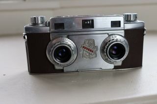 Vtg Revere 33 35mm Film 3D Stereo Amaton F3.  5 Camera w/ Leather Case & Lens Caps 2