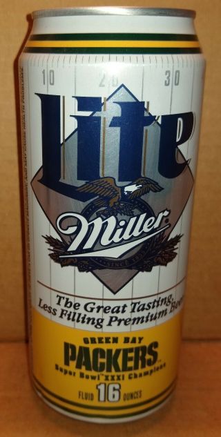 Green Bay Packers Bowl Xxxi Champions 16 Oz.  Miller Lite Beer Can