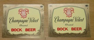 2 Beer Labels From Terre Haute,  Indiana,  Champagne Velvet Bock Beer,  12 Oz.