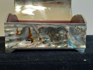 Vintage Mexican Abalone And Silver Tone Metal Box 2