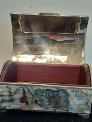 Vintage Mexican Abalone And Silver Tone Metal Box 3