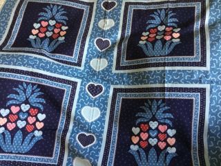Vintage Fabric Country Blue Pink Heart Calico 1980 - 90’s 44”w By 1 Yard