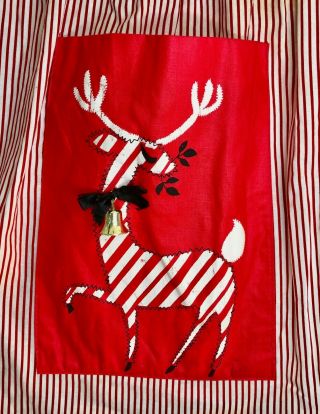 Vintage Christmas Apron Reindeer Pocket,  Red White,  Artistic Apron House 1960 ' s 2