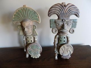 Vintage Mayan Aztec Inca Chief Mexican Hand Made Clay Figurine Statue Folk Art