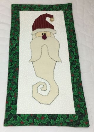 Christmas Quilt Wall Hanging,  Appliquéd Santa Claus Face With Beard,  Hand Made