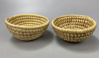 Set Of 2 Gullah Sweet Grass Hand Woven Loop Round Baskets Small 6.  25 "