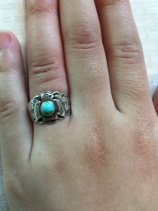 Lovely Girl Vtg Gift Old Pawn Zuni Sterling Silver Turquoise Bird Ring Size 5.  5