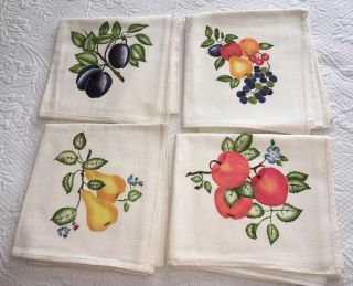 Set Of 4 Vintage Retro Cotton Tea/dish Towels Mid Century Printed Fruit,  40 X 36