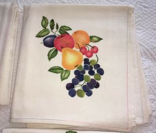 Set Of 4 Vintage Retro Cotton Tea/Dish Towels Mid Century Printed Fruit,  40 X 36 3