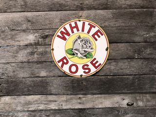 Vintage Porcelain White Rose Gasoline Gas And Oil Sign