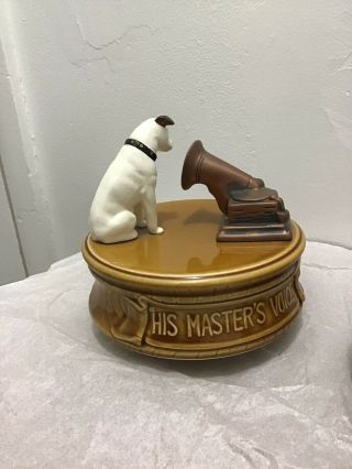 VINTAGE RCA VICTOR NIPPER THE DOG HIS MASTER ' S VOICE CERAMIC FIGURINE MUSIC BOX 2