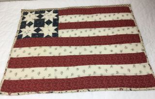 Patchwork Country Quilt Wall Hanging,  Us Flag,  Rectangle Logs,  Stars,  Red,  Blue