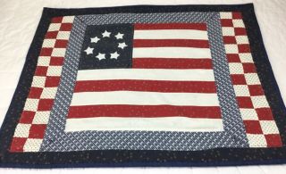 Patchwork Country Quilt Wall Hanging,  Us Flag,  Rectangle Logs,  Stars,  Red,  Navy