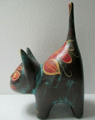 Mexican Folk Art Hand Painted Clay Pottery Cat Figure 11 