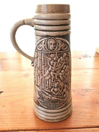 Vintage West German Gerz Beer Stein/mug Scene Depicting " Ianbaldems 1596 "