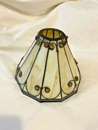 Vintage Quoizel Tiffany Style Stained Slag Glass Lamp Ceiling Light Shade