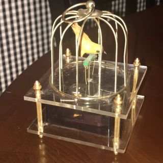 Vintage Sankyo Brass Bird Cage Wind Up Music Box,  Spinning Bird “ Love Story”