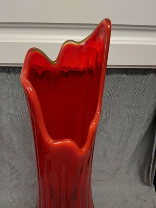 Vintage L.  E.  Smith ? Large Orange Red Swung Stretch Glass Vase 19.  5 inches 3