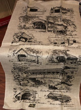 Kay Dee England Covered Bridges Kitchen Tea Towel Linen Nwt Vintage