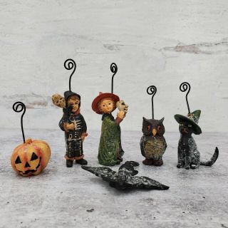 Bethany Lowe Vintage Halloween Spooktacular Ornament Set Witch Owl Cat