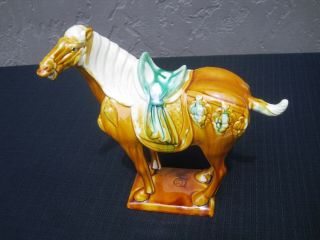 Chinese Porcelain Tang Dynasty Horse Figurine Majolica 11 " Tall Dragon Seal