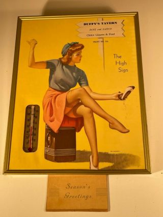 Vintage 1942 Pinup Girl Advertising Thermometer Calendar Gil Elvgren High Sign