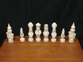 Vintage Porcelain Ceramic Chess Set Black White 6 In Tall
