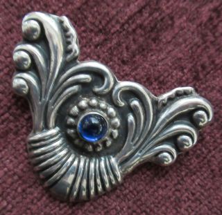 2 1/8 Inches Vintage Mexico Sterling Brooch By Aem Art Nouveau Design Art Glass
