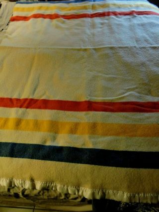 Vintage Woolrich? Blanket - White With 3 Colored Stripes - No Tag