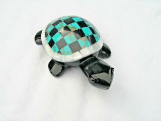Turtle Obsidian Stone Inlaid Blue Goldstone Pearl Abalone Shell.  R