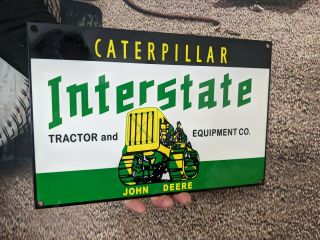Vintage Old Caterpillar John Deere Salels Tractor Heavy Metal Porcelain Gas Sign